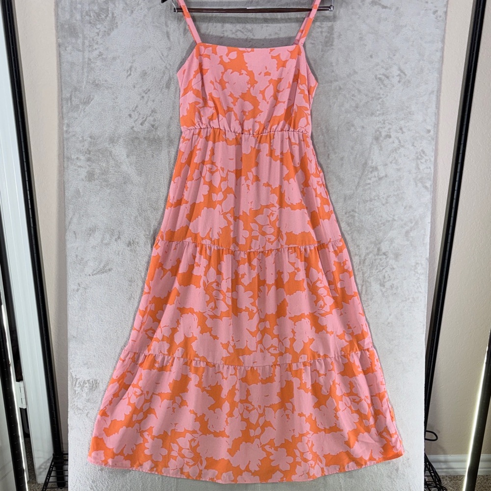 Social Standard Pink & Orange Floral Tiered Smocked Sundress Size S